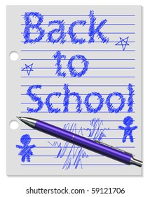Back to School Sketch on a Paper with a Blue Pen (Vector)