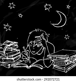Back to School Sketches from life of pupils.Vector illustration. 