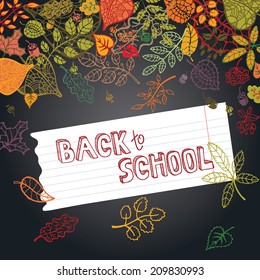 Back to School  Sketchy  Doodles with  Hand Drawn.Vector Illustration Autumn leaves,lettering.Design Elements on chalkboard Background. Backdrop,background.Teachers day.Back to School title