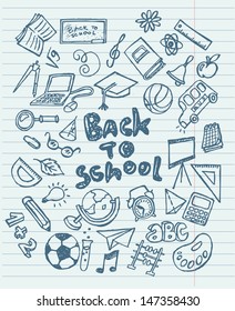 Back to school sketchy doodles vector illustration 