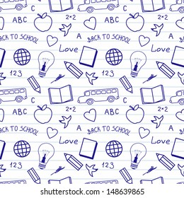 Back to school sketchy notebook doodles. Vector seamless pattern