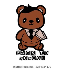 back to school slogan with bear and book illustration cartoon vector