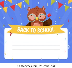 Back to School with Smart Owl Character as Forest Animal Vector Template