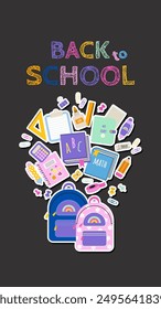 Back to school social media banner template with title and colorful elements school supplies. Vector illustration in a flat style.
