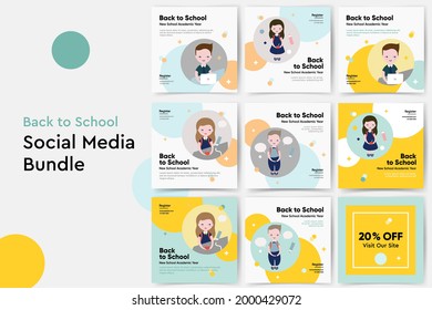 Back to school Social media bundle templates, vector illustration