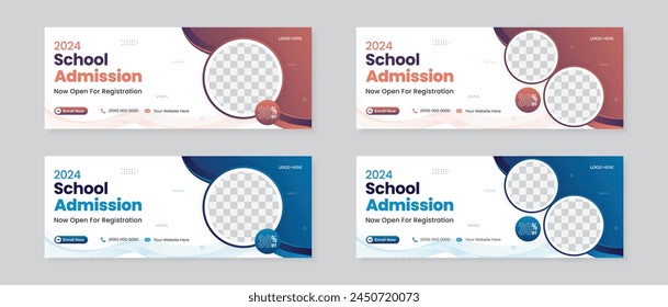 Back to school social media facebook timeline cover page design, online education admission social media horizontal post, web banner ads bundle vector editable with photo place for institute advertise