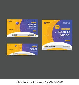 back to school social media post, cover page, landing page design set