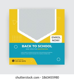 Back to school social media post banner and square flyer Template