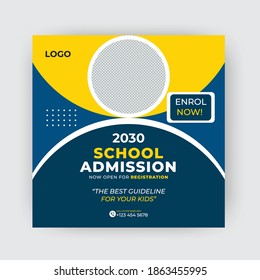 Back to school social media post banner and square flyer Template