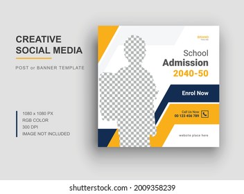 Back to school social media post template, School admission social media banner design