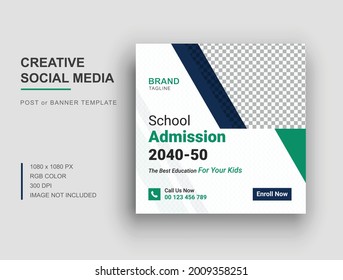 Back to school social media post template, School admission social media banner design