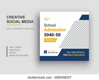 De vuelta a la escuela plantilla de publicaciones en medios sociales, admisión escolar diseño de banners en medios sociales