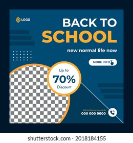 Back to School social media post template design, New School admission banner template, education online e-learning square flyer