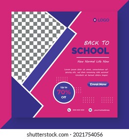 Back to School social media post template design, New School admission banner template, education online e-learning square flyer