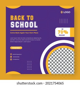 Back to School social media post template design, New School admission banner template, education online e-learning square flyer