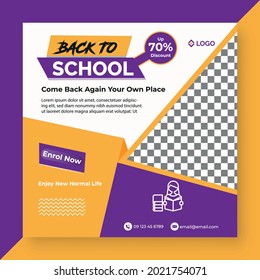 Back to School social media post template design, New School admission banner template, education online e-learning square flyer