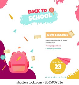 Back to school social media post templates with yellow, pink, green color. Usable for your flyer, template, post, bussiness.