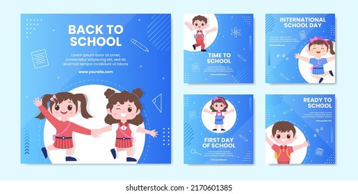 Back To School Social Media Post Template Flat Cartoon Background Vector Illustration