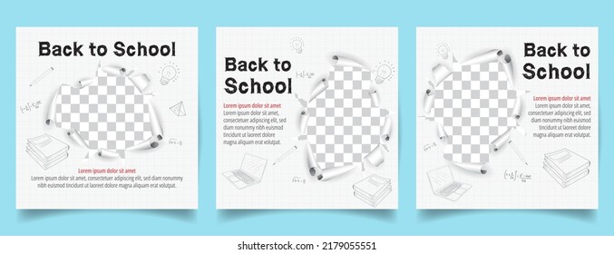 Back To School Social Media Post Template Set. Back To School Admission Promotion Banner.