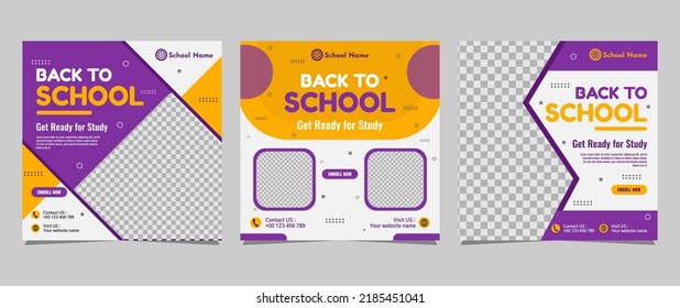 Back to school social media post template design. For web ads, postcard, card, business messages, discount flyers and big sale banners