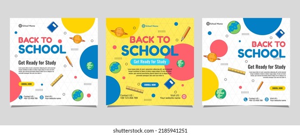 Back to school social media post template design. For web ads, postcard, card, business messages, discount flyers and big sale banners