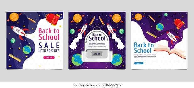 Back to school social media post template design. For web ads, postcard, card, business messages, discount flyers and big sale banners