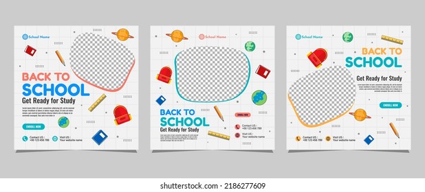 Back to school social media post template design. For web ads, postcard, card, business messages, discount flyers and big sale banners