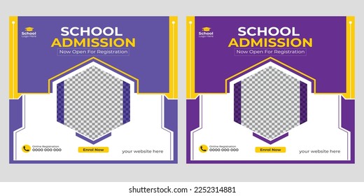 De vuelta a la escuela, banner de promoción de publicaciones en medios sociales y plantilla de banner web.