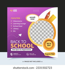 Back to school for social media post or instagram post template and online advertisement