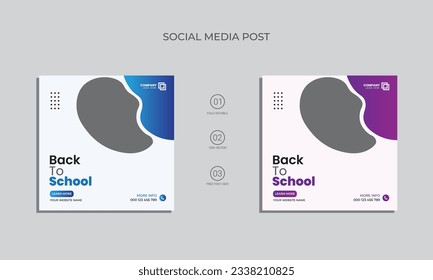 back to school social media post design. vector school admission post design. school admission social media post template.