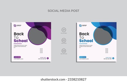 zurück zur Social-Media-Post-Design der Schule. Vektorgrafik-Aufnahme-Post-Design. Vorlage für Social-Media-Beiträge für Schuleintritte.