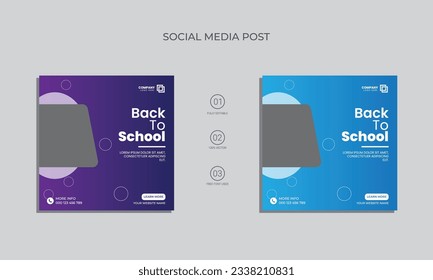 back to school social media post design. vector school admission post design. school admission social media post template.