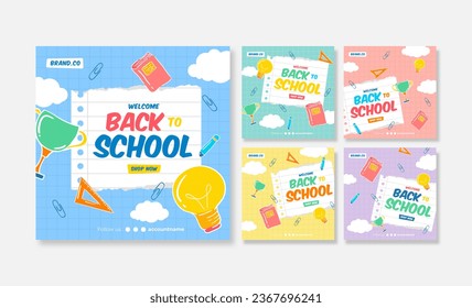 Back to school social media post. Colorful social media template. Trendy editable social media template
