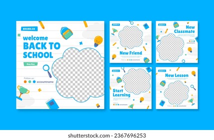 Back to school social media post. Colorful social media template. Trendy editable social media template
