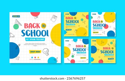 Back to school social media post. Colorful social media template. Trendy editable social media template
