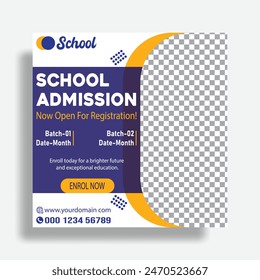 Back to school social media post template premium vector, School admission social media post banner
