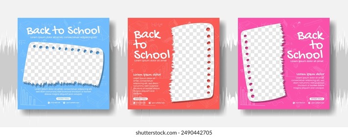 back to school social media post template with torn paper frame