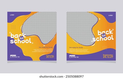 Back to school social media post template vector design. A set of two back to school flyer template. Square education poster, cover layout and flyer.