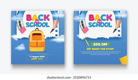 Back to school social media post template set. Back to school admission promotion banner.