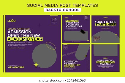 Voltar para Escola Social Media Post Template.Flat design de volta para escola collection.School admissão ou educação social media pack.
