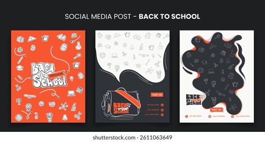 Back to school. Social media post template for back to school design with waving background and doodle art design.