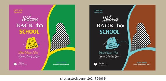  Back to school social media post banner design set.Premium admission social media post banner design.