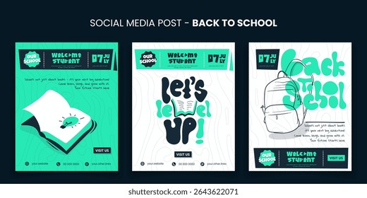 Back to school. Social media post template for back to school campaign with book in illustration design. back to school banner post in green white design