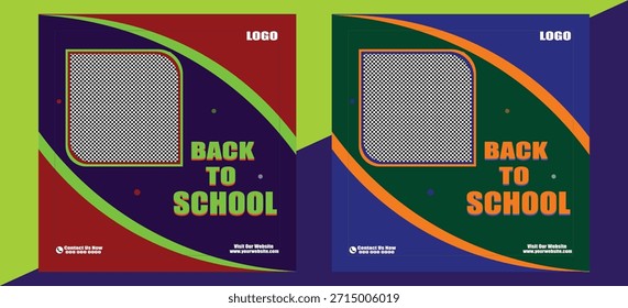  Conjunto de diseño de Anuncio de publicación de redes sociales de regreso a la escuela. Anuncio de promoción de admisión de regreso a la escuela. Plantilla de admisión escolar para anuncio de redes sociales. Admisión de Premium diseño de Anuncio de publicación de redes sociales.