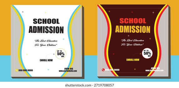  voltar para escola social media post banner design set. Voltar à faixa de promoção de admissão escolar. modelo de admissão escolar para anúncio de mídia social.