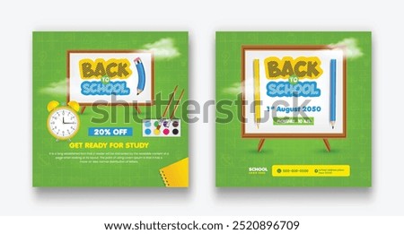 Back to school social media post template set. Back to school admission promotion banner.