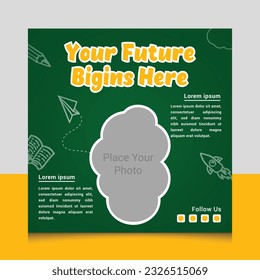 Back to school social media  posts design, Back to school social media post banner template, School admission social media template