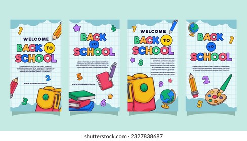 back to school Social Media Stories Flat Cartoon Hand Drawn Templates Illustration