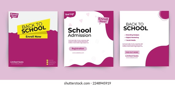 Back to school social media template designs, school admission web banner template design set