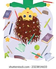Volver a la plantilla de medios sociales de la escuela Ilustración de dibujos animados con icono de vuelta a la escuela Conjunto